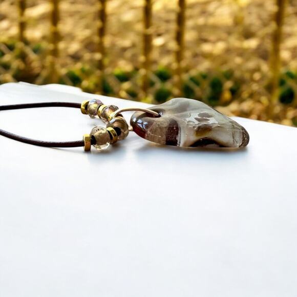 Heart Pendant Necklace with Animal Print – Gold Accents, Glass Fused Jewelry, - Picture 3 of 5